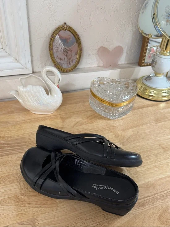 Skechers Something Else Black Crisscross Slip-On Mary Jane Mules Size 8 Grunge - Picture 3 of 14